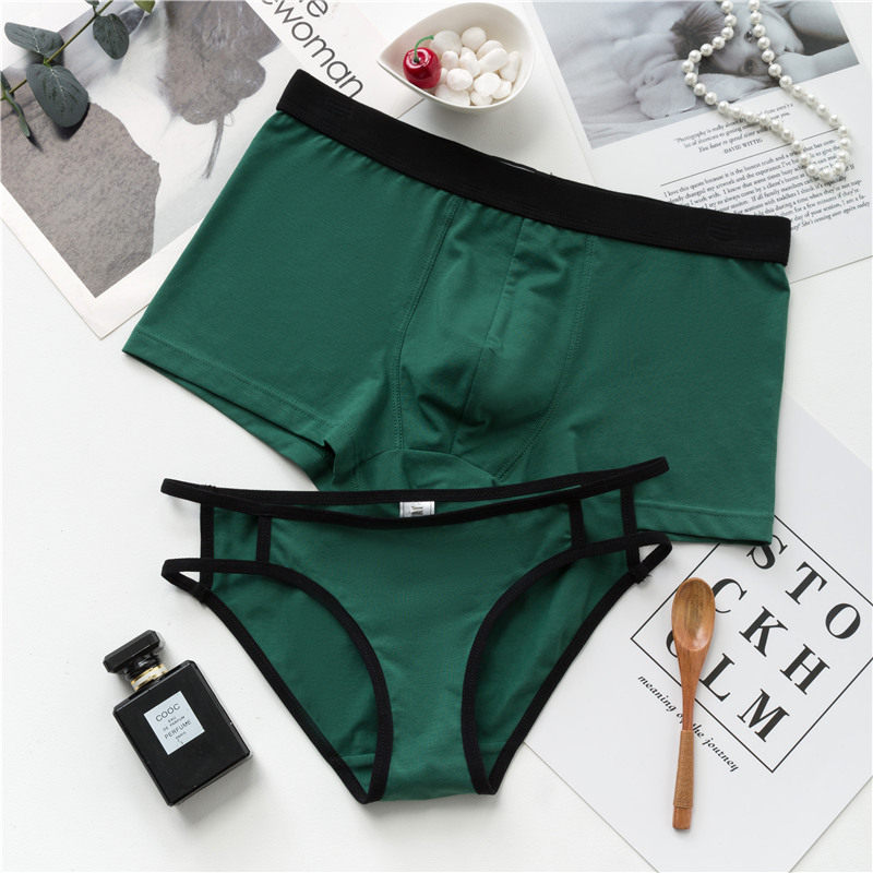 New 2-pack cotton sexy cute couple underwear men's boxer women's briefs temptation solid color simple