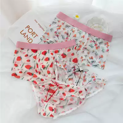 Sweet temptation couple underwear set male flat angle female triangle comfort file pure cotton ice screen yarn sexy temperament
