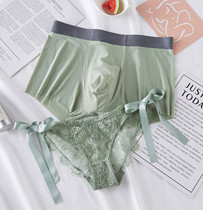 Sex couple underwear men and women couples summer ice silk lace suit cute solid color male flat corner women triangle