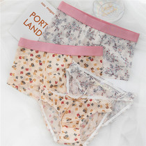 A set of national couple underwear ice silk mesh file cotton summer mens and womens underwear sex passion cute