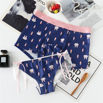 Japanese cute fun couple underwear set milk silk file cotton couple sweet male flat corner female triangle