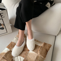 Shoe master Ahigo with the same shoes wool shoes women wear autumn and winter 2021 new net red velvet flat lazy shoes