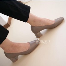 Direct mail Korea]marie mon dieu Cowhide wood grain coarse heel shoes shallow handmade shoes