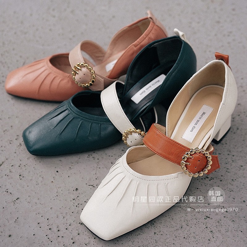 5 colors Korea] marie mon dieu retro buckle square head hand-made shoes Mary Jane shoes