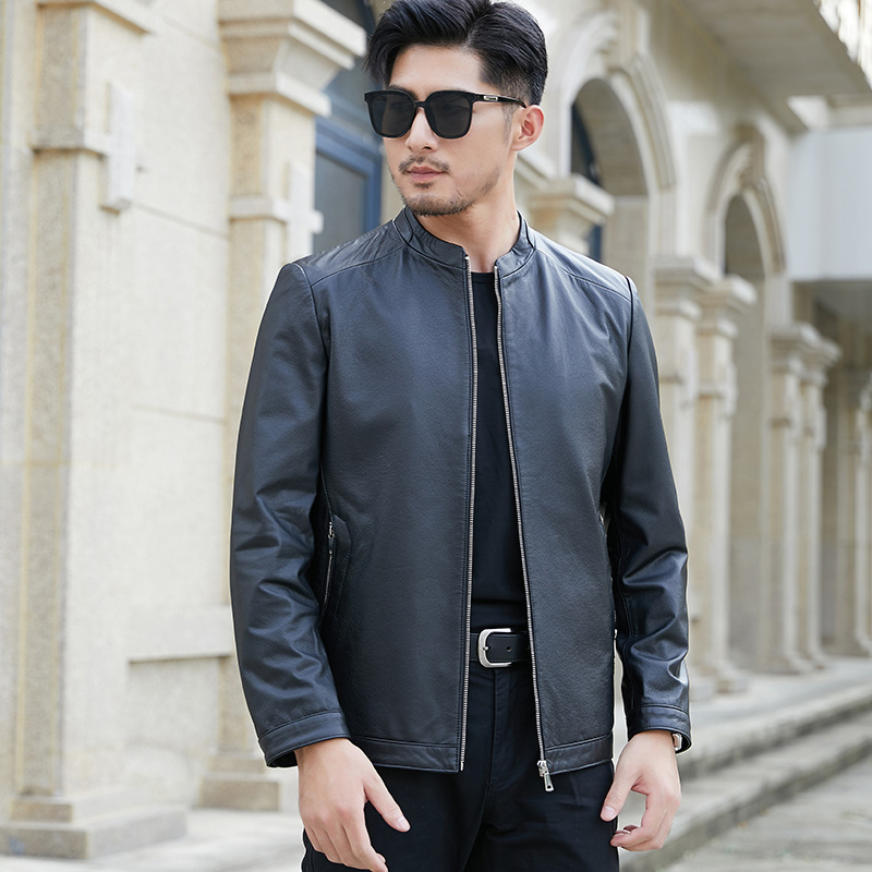 2021 Henning new autumn winter genuine leather leather clothing male leather jacket upright collar short for body leather slim fit Locomotive Jacket
