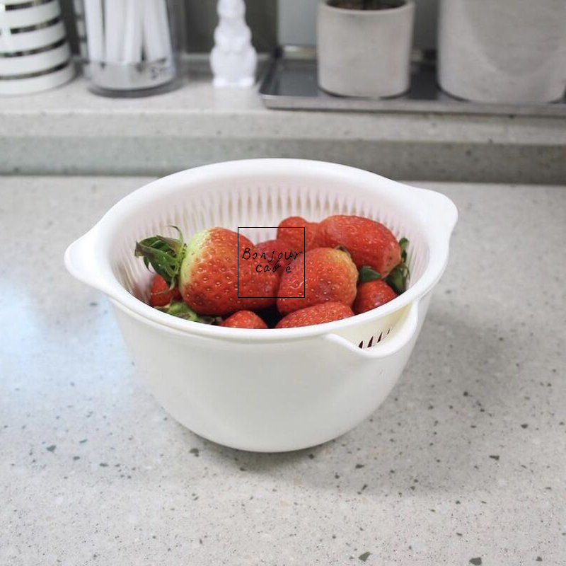 Japan imported kitchen drain basket thickened double plastic basket Fruit plate vegetable screen washing basket Amoy rice basket leakage basin