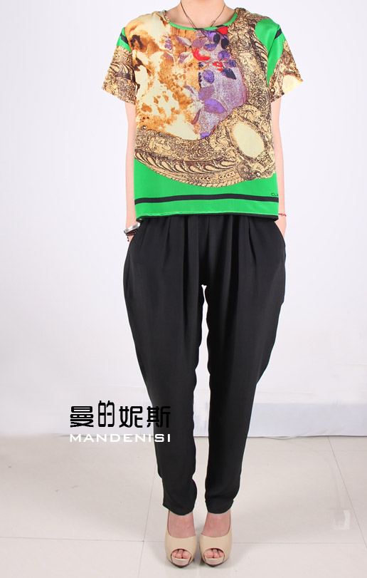 Phiên bản tốt Châu Âu và Mỹ phong cách lụa đen quần âu quần harem lụa kích thước lớn feet quần quần phụ nữ shop thoi trang