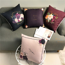 Light luxury simple flowers and plants net red thick cotton hemp sofa pillow nap office cushion Bedside waist pillow cover