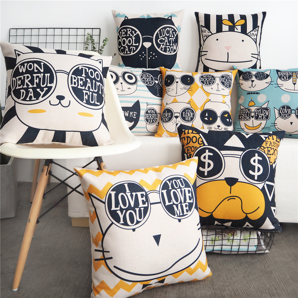 Nordic ins creative cartoon cute cat thick cotton sofa pillow cover car funny cartoon funny cushion