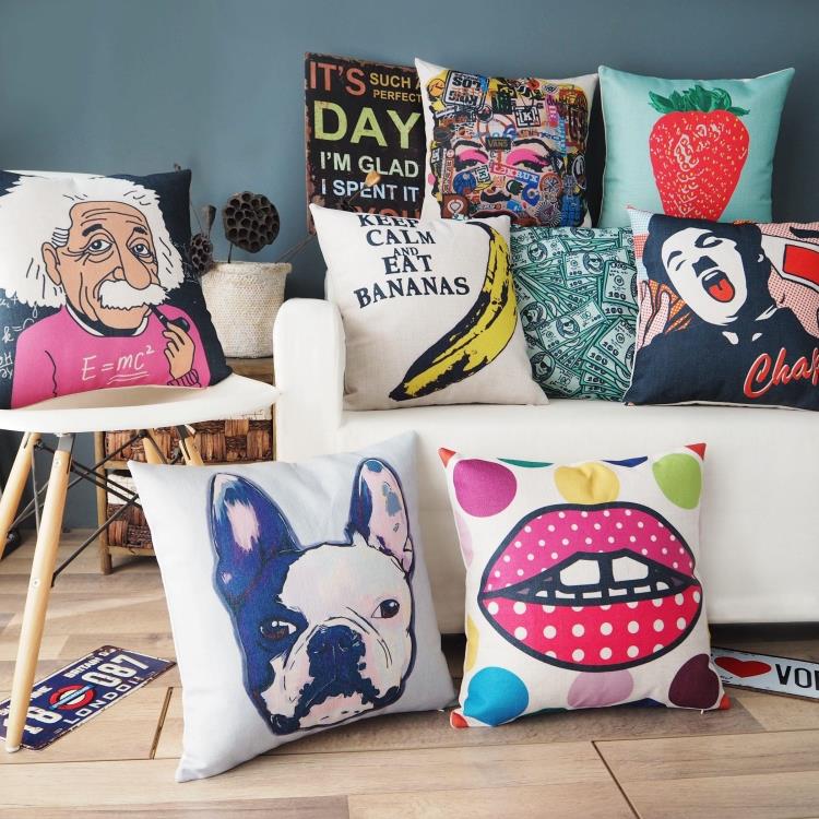 Retro pop industrial and mining style bar Chaplin Einstein cotton and linen office sofa pillow pillow cushion