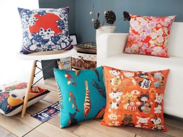 Phong cách Nhật Bản và gió may mắn mèo hoa anh đào cá bông bông tinh khiết đệm sofa đệm gối cafe ghế - Trở lại đệm / Bolsters gối kèm chăn văn phòng