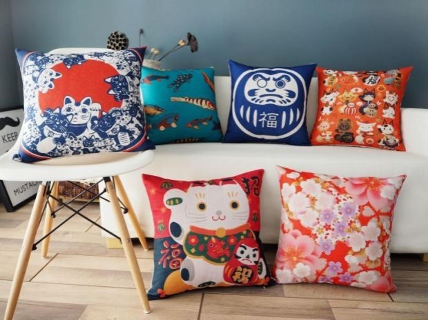 Phong cách Nhật Bản và gió may mắn mèo hoa anh đào cá bông bông tinh khiết đệm sofa đệm gối cafe ghế - Trở lại đệm / Bolsters gối kèm chăn văn phòng