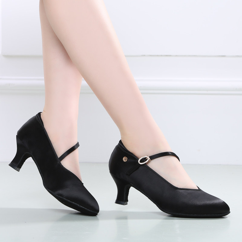 Dan Ballo Modern Shoes Women's Waltz Women's Shoes Professional National Standard Dance Tango Dance Shoes Mid-heel Black Latin Dance Shoes