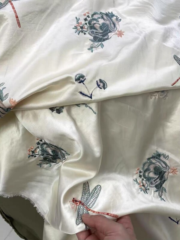 138cm Wide 29 Momme Silk Satin with Cotton Blend in Goose Yellow Embroidery for Clothing Fabric