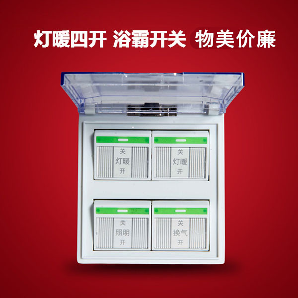 Bath master switch four open 4 open 86 type 10A four-in-one with cover Flip cover transparent frosted cover with fluorescence