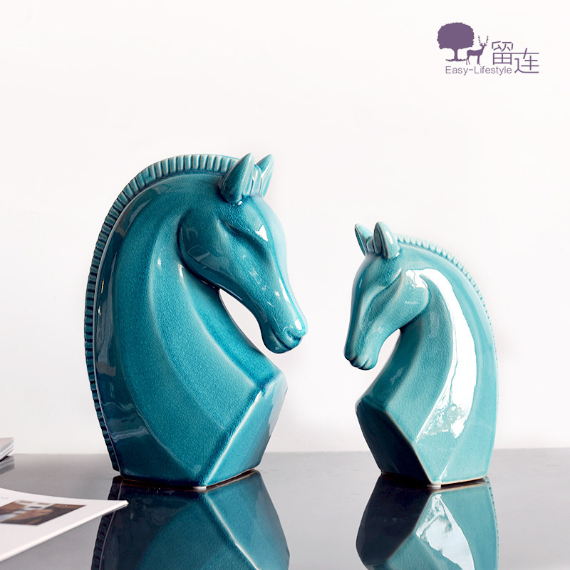 Liulian Nordic Light Lavish Ceramic Horse Head Swing Piece Creative Animal TV Cabinet Home Bookcase Office Soft Decorations