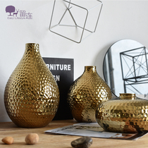 Minimalist modern light and luxurious golden rugged circular ceramic florist vase boilerplate room living-room soft adornment pendulum