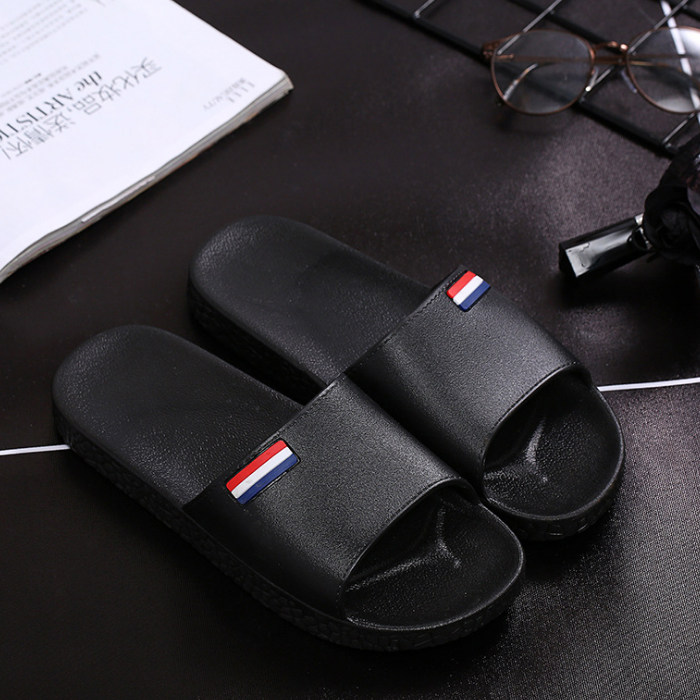 Slippers for Women Indoor Non-Slip Home Use Simple Pure Color Couples Home Bathing Bathroom Slippers Men Black and White Summer