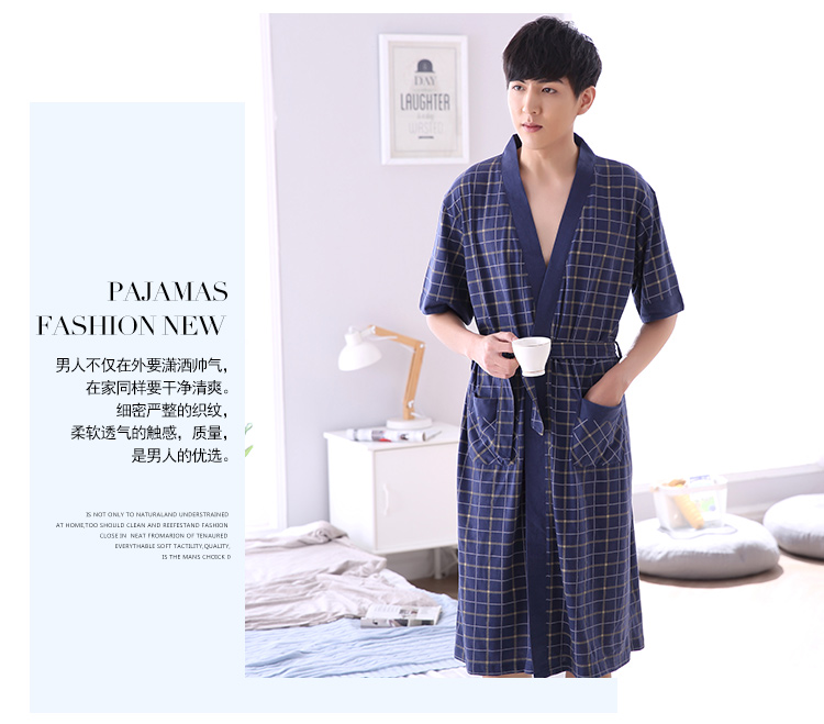 Áo ngủ nam cotton đồ ngủ mùa hè Nhật Bản kimono áo choàng tắm mùa hè bông áo choàng tắm thanh niên ngắn tay áo phần mỏng