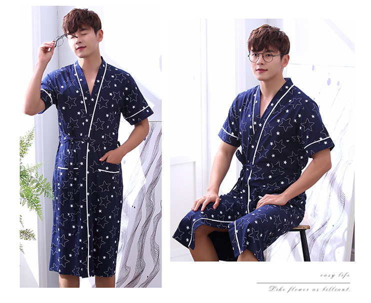 Áo ngủ nam cotton đồ ngủ mùa hè Nhật Bản kimono áo choàng tắm mùa hè bông áo choàng tắm thanh niên ngắn tay áo phần mỏng