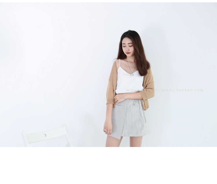 MISAZ mùa xuân và mùa hè bên ngoài áo len mỏng áo len bảy điểm tay áo hoang dã đoạn ngắn áo chống nắng áo choàng nhỏ khăn choàng nhỏ áo gile len nữ