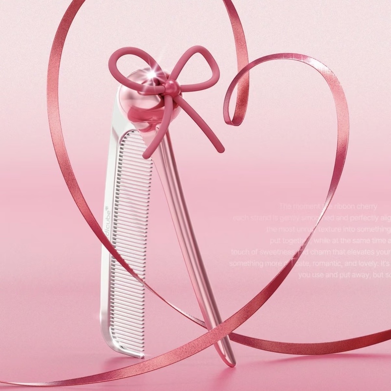 Medicube Cherry Bangs Comb, Same Style as Zhang Yuanying, Kpop Idol Hair Comb, Pink Bow, Portable