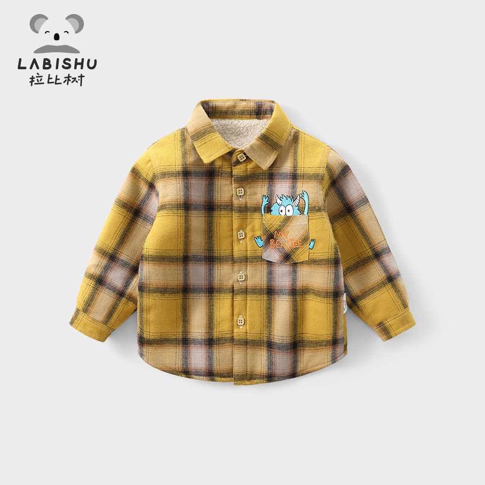 Selling price 79 (clear cabin) Rabbi tree long sleeve shirt boy plaid blouse blouse male baby pure cotton gush shirt