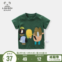 Rabbi Tree Boy T-shirt Summer short sleeve Childrens blouse male baby pure cotton cartoon printed body T-shirt round collar t