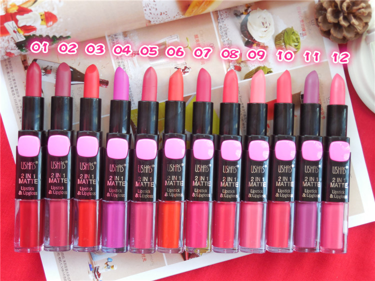 [Giải phóng mặt bằng hàng năm] Xuất khẩu Dubai USHAS Double Matte Velvet Matte Lipstick + Lip Gloss Bean Paste - Son bóng / Liquid Rouge son bóng colorkey