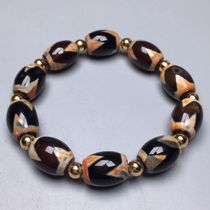 Tibet Cinnabar Tiger Tooth Old Dzi Bead Bracelet Size 15 8x12 8mm Material Agate Chalcedony Old Object