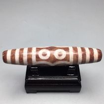 Tibetan Five Eyes Cinnabar Old Dzi Beads Size 80 7x15 7mm Material Agate Chalcedony Antique Old Objects