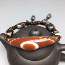 Natural silk-wrapped old agate bracelet with eyes of heaven Size 55 1x14 7mm Material Agate Chalcedony