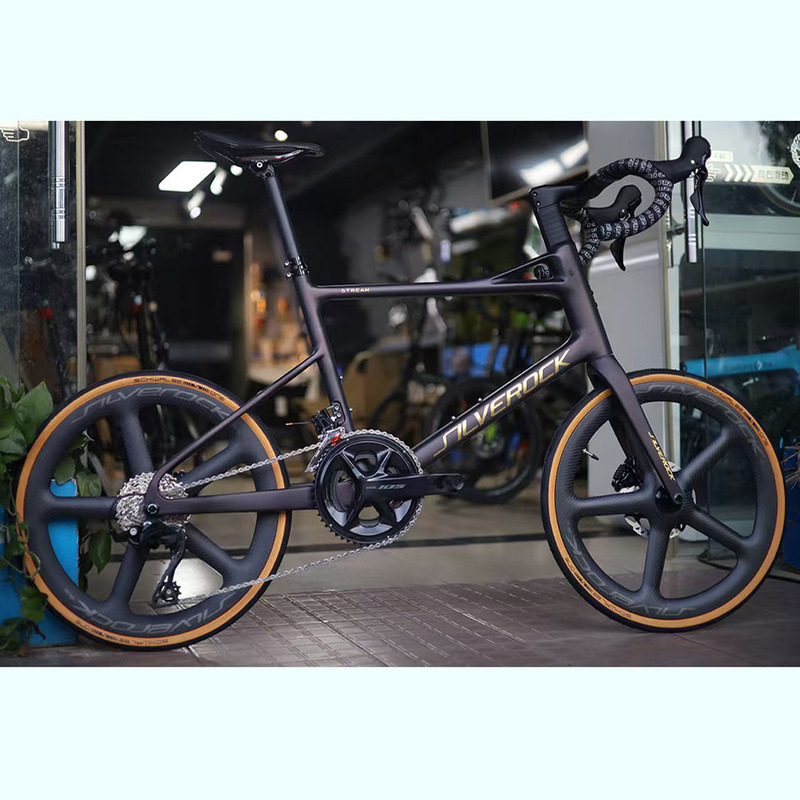 Silverock Carbon Fiber Thru-Axle Small Wheel Road Bike Stream Drop Handlebar Straight Handlebar 22 Inch 451 Oil Disc 24 Speed