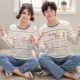 Bộ đồ ngủ cotton dài tay mùa xuân và mùa thu mỏng có thể mặc bên ngoài cỡ lớn nam và nữ phiên bản Hàn Quốc của bộ phim hoạt hình phục vụ gia đình mùa đông đồ lót nam cao cấp