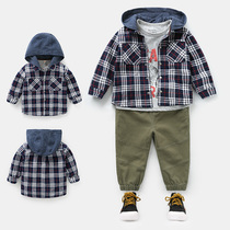 Boys hooded long-sleeved shirt 2021 spring and autumn new childrens clothing shirt childrens baby childrens tide U11125