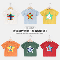 Boys bamboo Festival cotton short sleeve T-shirt pure cotton Summer summer and summer clothing Childrens baby boy slim fit U12695