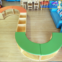 Kindergarten Library S-shaped combination bookshelf Pinus sylvestris wooden book cabinet casual stool ws