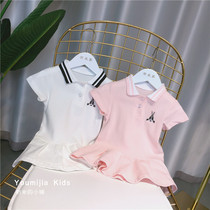 1 Super foreign girl dress trendy 2 years old 34 baby summer white long top little girl short-sleeved polo skirt