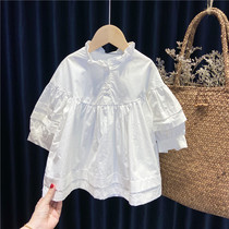 Girls Shirt Skirt Childrens Clothing Baby Spring and Autumn Mid-Length Long-Sleeve Loose White Dress Childrens Western Style 1 Year Old 234