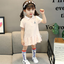 Girls polo skirt female baby white dress 2 years old 1 little girl 3 summer 4 foreign style pink 5 short sleeves 6 lapel