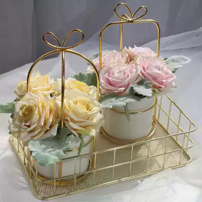 ins Nordic style decorative flower simulation rose bouquet fake flower table flower ceramic metal flower stand coffee table living room decoration