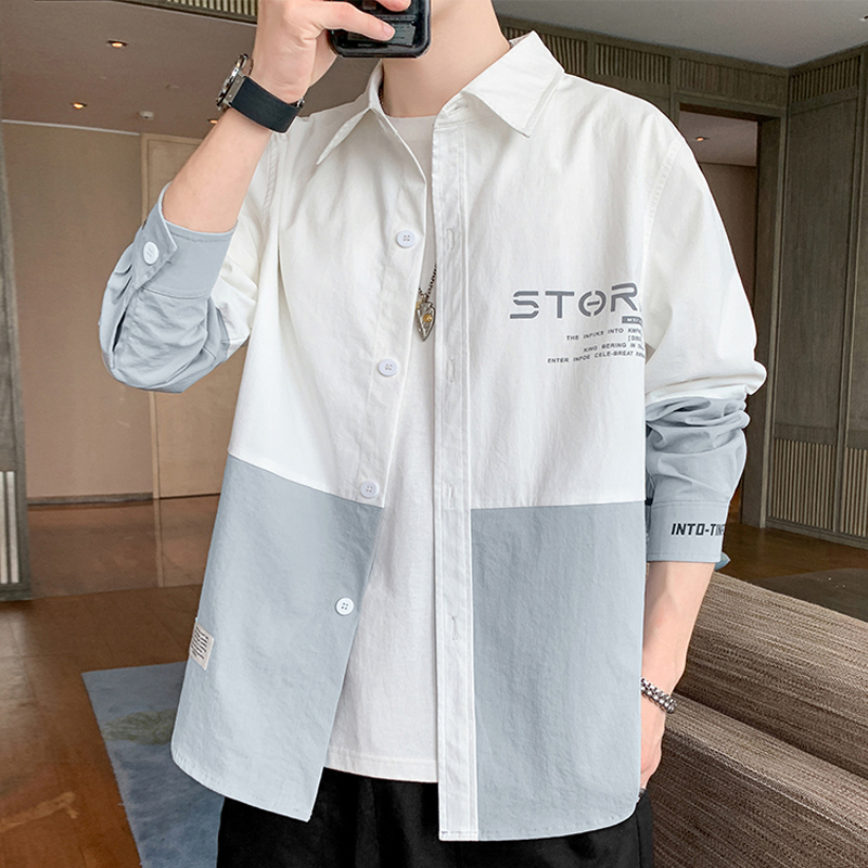 Shirt Man Long Sleeve Spring Autumn Season 2021 New Trend Loose Collage Teen Student Casual Lining Men's Clothing