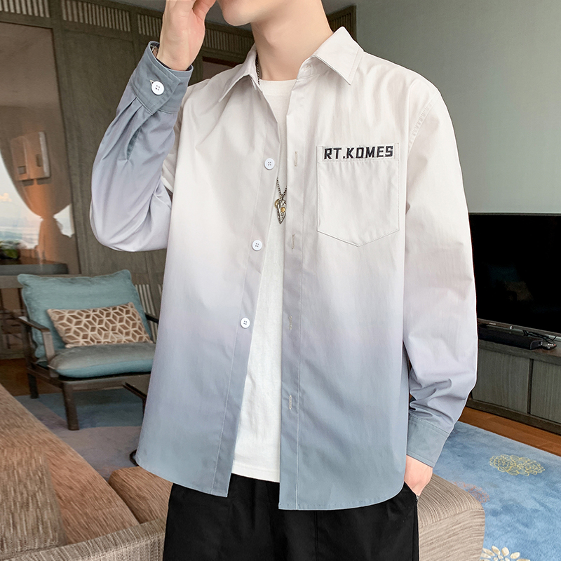 Gradient shirts men's spring and autumn Hong Kong style trend long-sleeved casual Japanese 2021 shirts men's clothes autumn clothes