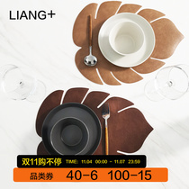 ins wind placemat monstera-shaped dining table mat pu leather table mat waterproof oil-proof heat insulation solid color modern western meal mat