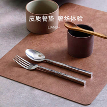 Wabi-style square leather placemat waterproof and oil-proof high-end outdoor table mat Nordic anti-scalding dinner plate and bowl mat easy to clean
