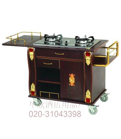 Twin - head luxury abalone wood panel Hotel supplies European cooking cart cart service car