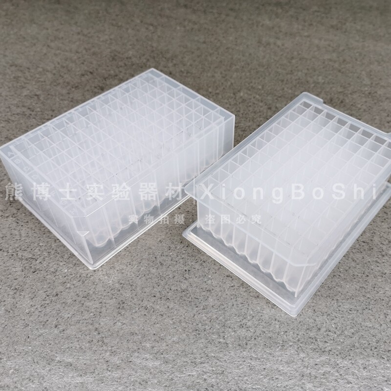 塑料96孔2.2ml方孔圆底深孔板 底部透明透光 带边加宽底座