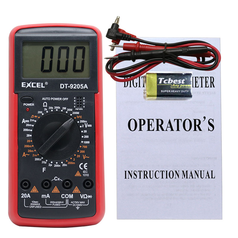 Direct sale stock EXCEL Corsell dt9205a full protection digital multimeter universal strap beep