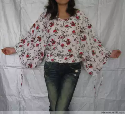 Linen cloth top women's loose bat sleeve V-neck spring and autumn coat ethnic style multi-wearing shirt original