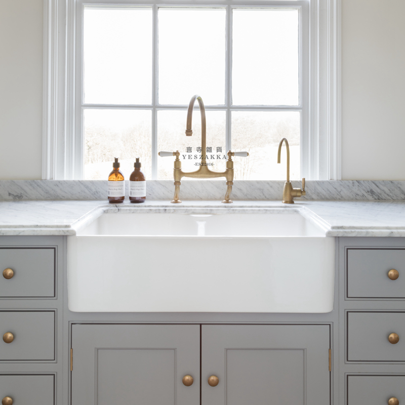 Talking Temple Groceries-Exit Ying style retro full copper kitchen bridge tap hot and cold tap double hole tap